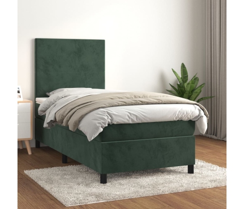 Cama box spring con colchón terciopelo verde oscuro 80x200 cm