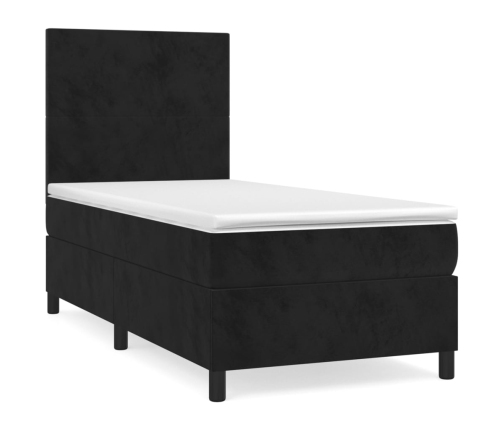 Cama box spring con colchón cuero sintético negro 90x190 cm