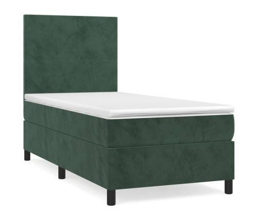 Cama box spring con colchón terciopelo verde oscuro 90x190 cm