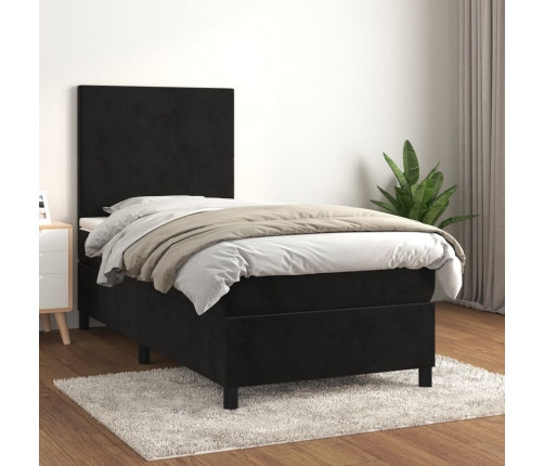 Cama box spring con colchón terciopelo negro 90x200 cm