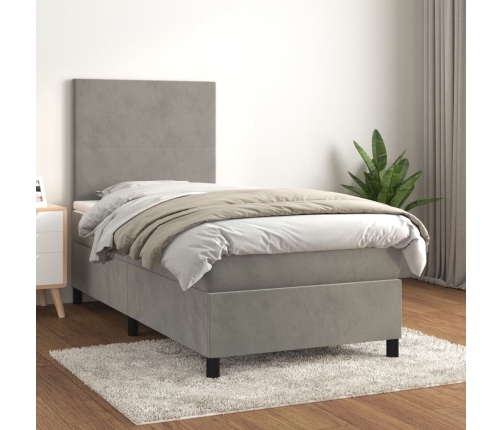 Cama box spring con colchón terciopelo gris claro 100x200 cm