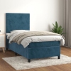 Cama box spring con colchón terciopelo azul oscuro 100x200 cm