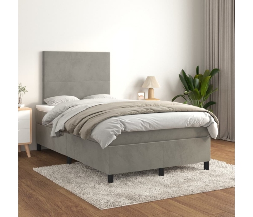 Cama box spring con colchón terciopelo gris claro 120x200 cm