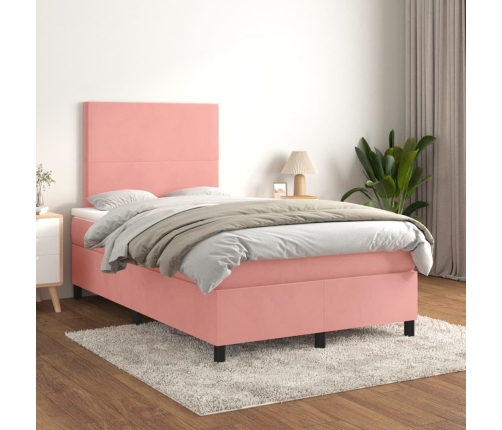 Cama box spring con colchón terciopelo rosa 120x200 cm