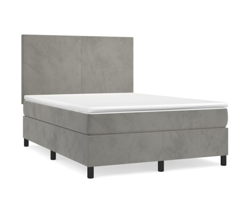 Cama box spring con colchón terciopelo gris claro 140x190 cm