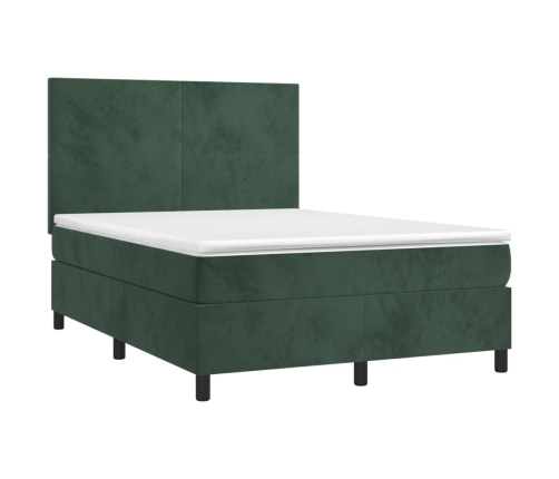 Cama box spring con colchón terciopelo verde oscuro 140x190 cm