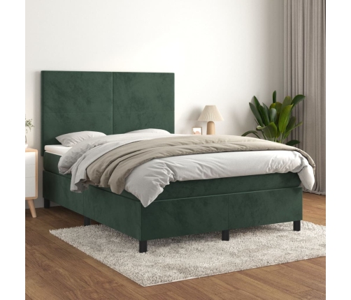 Cama box spring con colchón terciopelo verde oscuro 140x190 cm