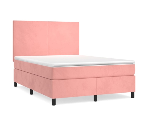 Cama box spring con colchón terciopelo rosa 140x190 cm