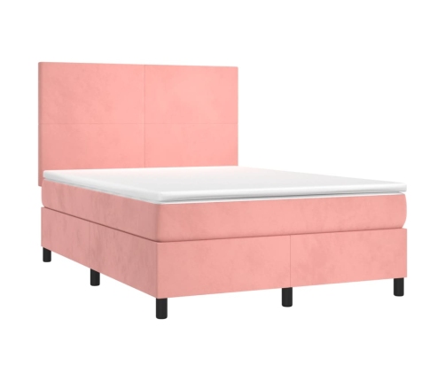 Cama box spring con colchón terciopelo rosa 140x190 cm