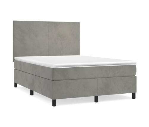 Cama box spring con colchón terciopelo gris claro 140x200 cm