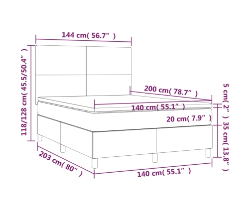 Cama box spring con colchón terciopelo gris claro 140x200 cm