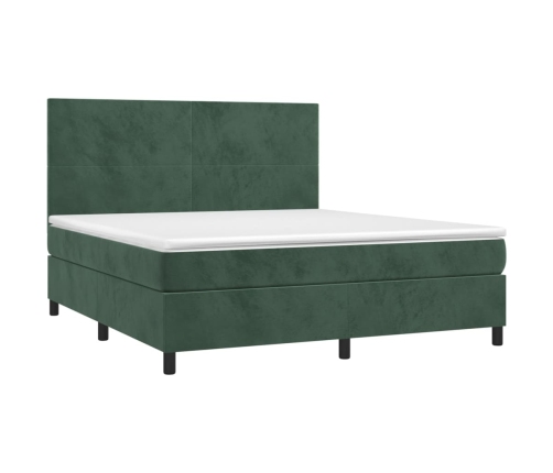 Cama box spring con colchón terciopelo verde oscuro 180x200 cm