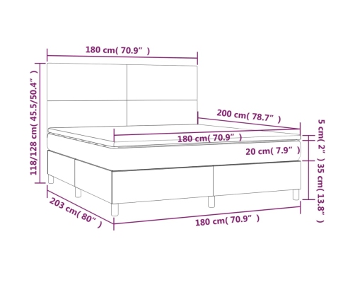 Cama box spring con colchón terciopelo rosa 180x200 cm