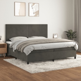 Cama box spring con colchón terciopelo gris oscuro 200x200 cm