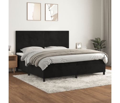 vidaXL Cama box spring con colchón terciopelo negro 200x200 cm