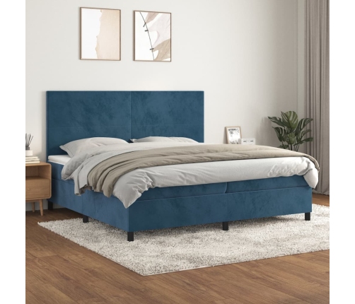 vidaXL Cama box spring con colchón terciopelo azul oscuro 200x200 cm