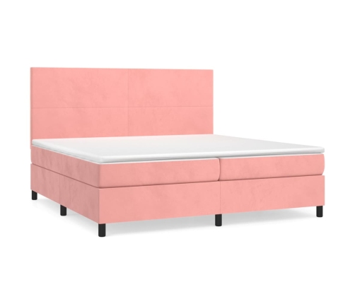 Cama box spring con colchón terciopelo rosa 200x200 cm