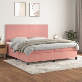 Cama box spring con colchón terciopelo rosa 200x200 cm