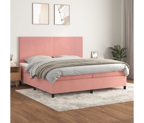 Cama box spring con colchón terciopelo rosa 200x200 cm