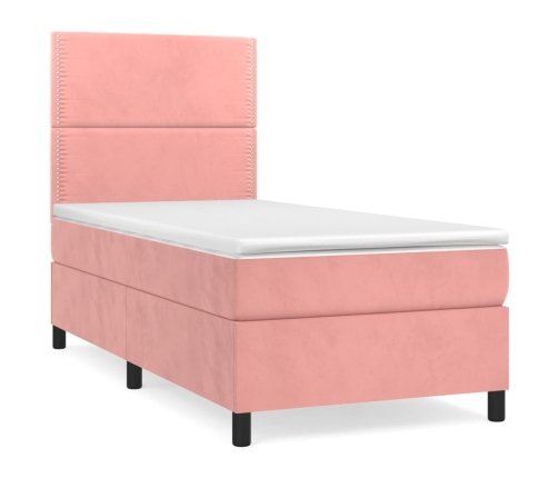 Cama box spring con colchón terciopelo rosa 80x200 cm