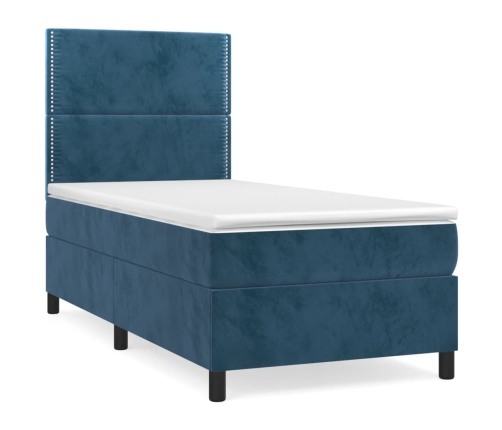 Cama box spring con colchón terciopelo azul oscuro 90x190 cm