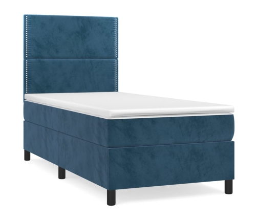 Cama box spring con colchón terciopelo azul oscuro 90x200 cm