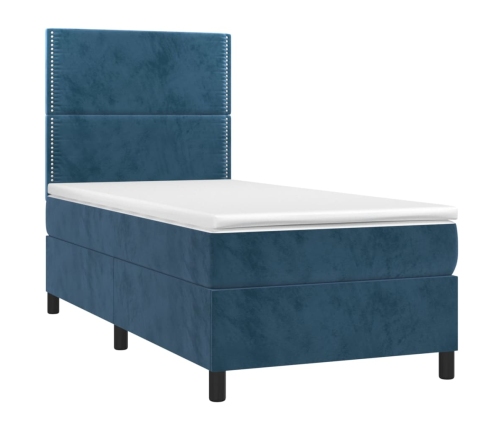 Cama box spring con colchón terciopelo azul oscuro 90x200 cm