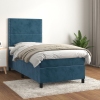 Cama box spring con colchón terciopelo azul oscuro 90x200 cm