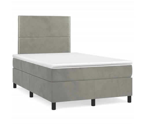 Cama box spring con colchón terciopelo gris claro 120x200 cm