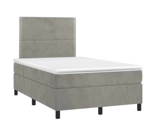 Cama box spring con colchón terciopelo gris claro 120x200 cm