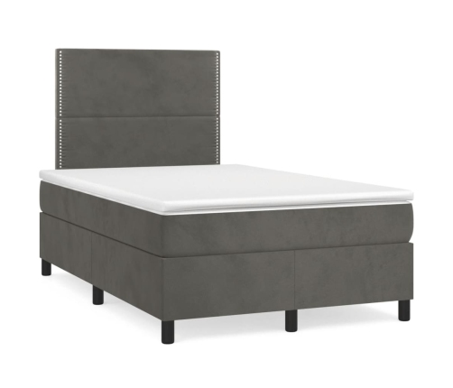 Cama box spring con colchón terciopelo gris oscuro 120x200 cm