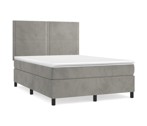 Cama box spring con colchón terciopelo gris claro 140x190 cm