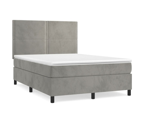 Cama box spring con colchón terciopelo gris claro 140x200 cm