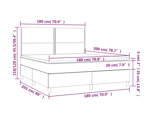 Cama box spring con colchón terciopelo negro 180x200 cm