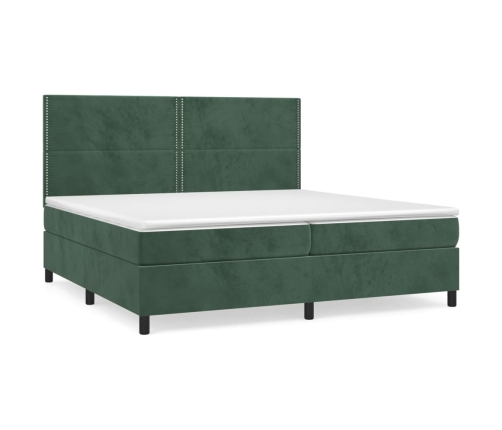 Cama box spring con colchón terciopelo verde oscuro 200x200 cm