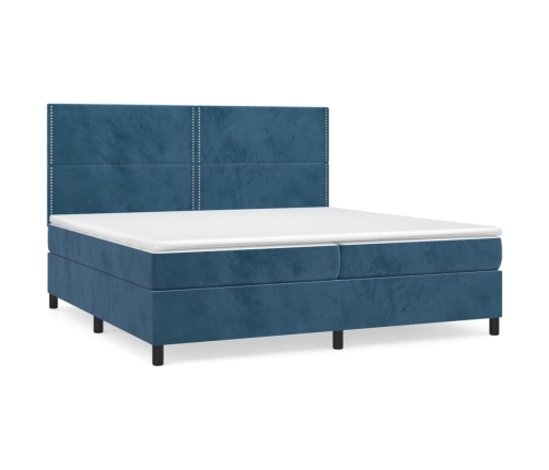 Cama box spring con colchón terciopelo azul oscuro 200x200 cm