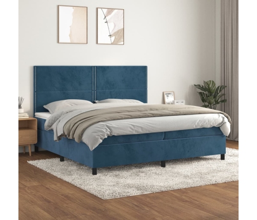 Cama box spring con colchón terciopelo azul oscuro 200x200 cm