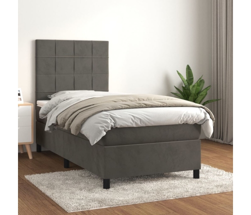 vidaXL Cama box spring con colchón terciopelo gris oscuro 80x200 cm