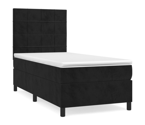 Cama box spring con colchón terciopelo negro 80x200 cm