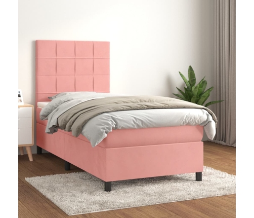 Cama box spring con colchón terciopelo rosa 80x200 cm