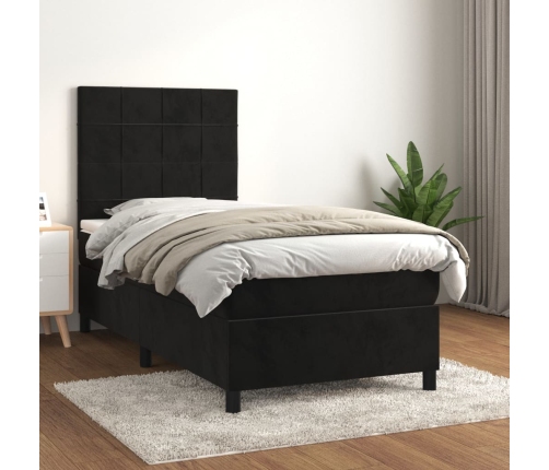 Cama box spring con colchón cuero sintético negro 90x190 cm