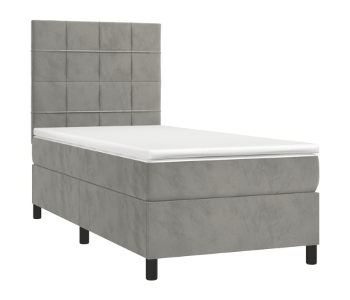 Cama box spring con colchón terciopelo gris claro 90x190 cm