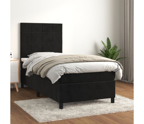 Cama box spring con colchón terciopelo negro 90x200 cm