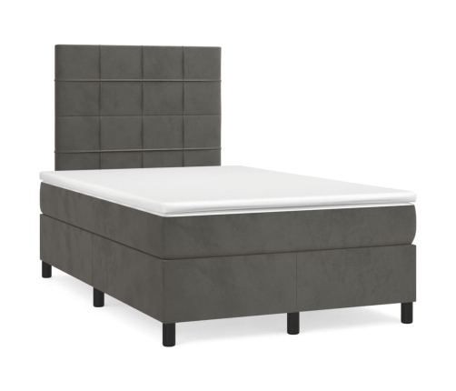 Cama box spring con colchón terciopelo gris oscuro 120x200 cm