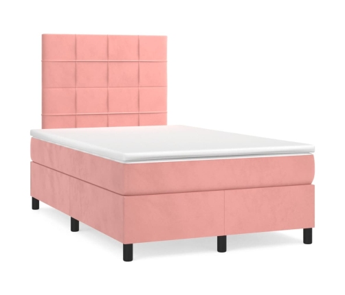 Cama box spring con colchón terciopelo rosa 120x200 cm