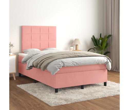 Cama box spring con colchón terciopelo rosa 120x200 cm