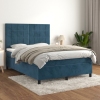 Cama box spring con colchón terciopelo azul oscuro 140x190 cm