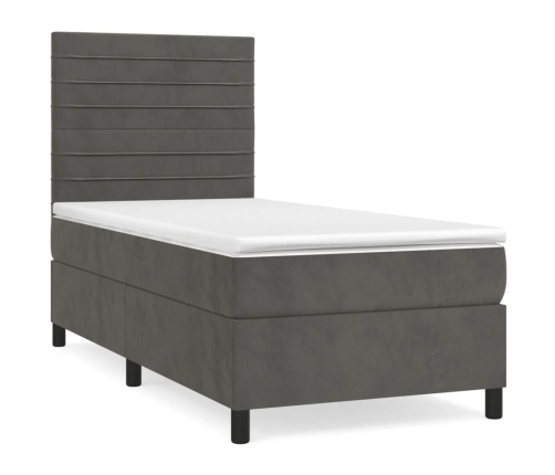 Cama box spring con colchón terciopelo gris oscuro 90x190 cm