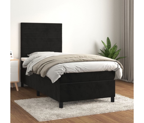 Cama box spring con colchón cuero sintético negro 90x190 cm