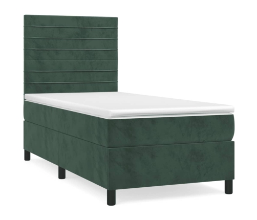 Cama box spring con colchón terciopelo verde oscuro 90x190 cm